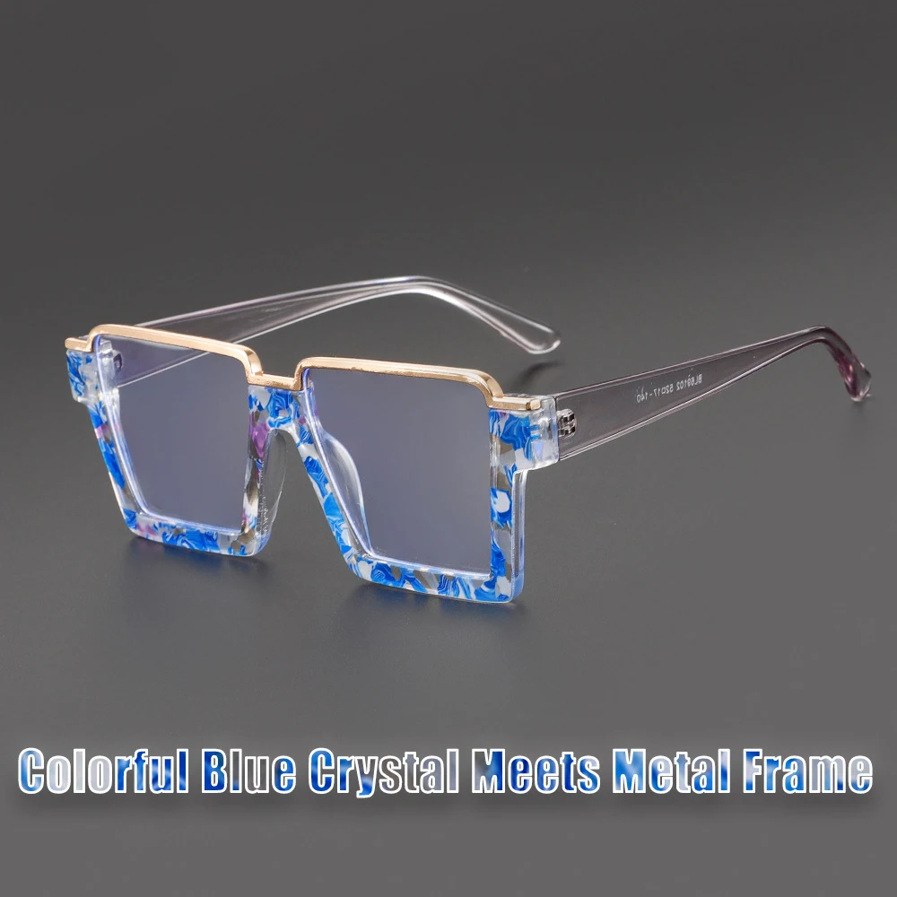 2025 Oversized Anti Blue Light Glasses Women Fashion Unique Print Plaid Semi Frame Metal aperçu 3