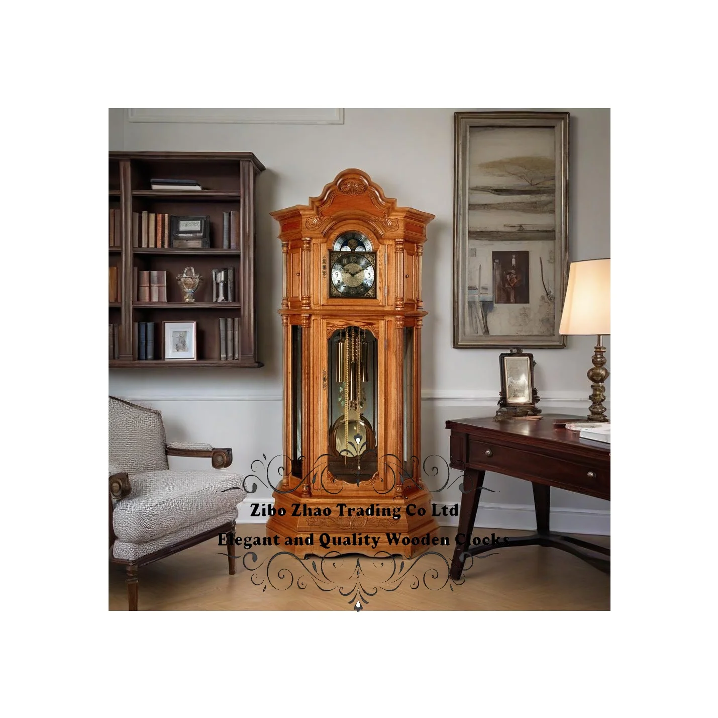 Grandfather Clock the Cable-driven, Triple Chime Kieninger Movement Plays Westminster, St. Michael, and Whittington Chimes