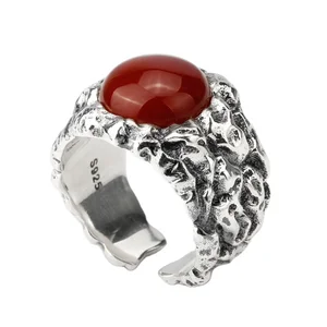Custom Unique Design Vintage Men Finger Rings Open Adjustable Man Ring Gemstone 925 Sterling Silver