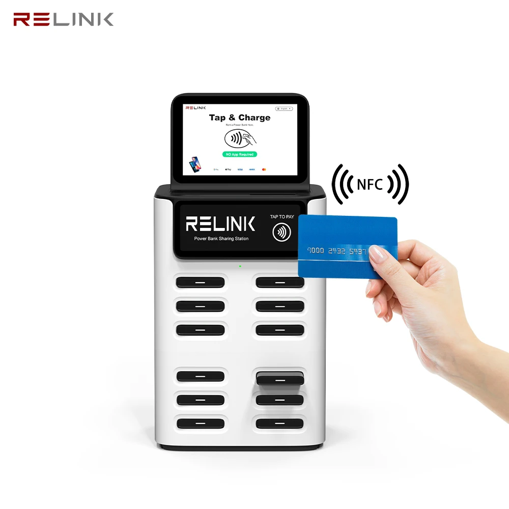 Relink 12Slots Nfc Pos Rent Power Bank Station Power Bank Vending Machine  With Advertising Screen| Alibaba.com