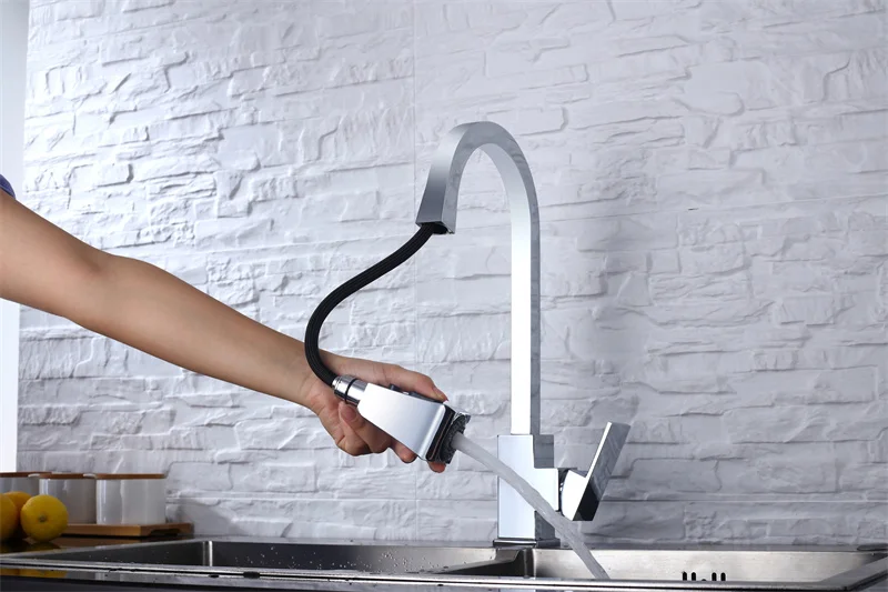 Deck Mount Pull Out Kitchen Faucets Single Handle Pull-down Farmhouse Sink Mixers with Adjustable Sprayer