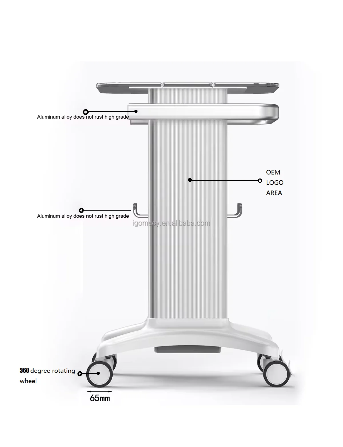 Mobile Adjustable Hospital Medical Trolley Cart with 2 Monitor Mounts Office School Laboratory Clinic Workstation