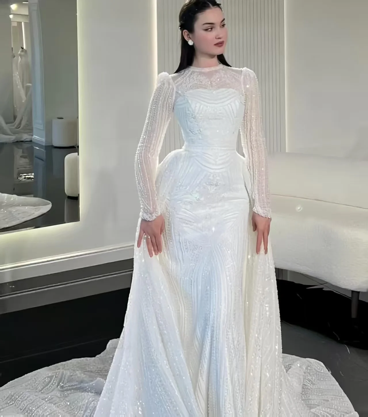 S0835L - Modern Mermaid Fishtail Wedding Dress with Sequins