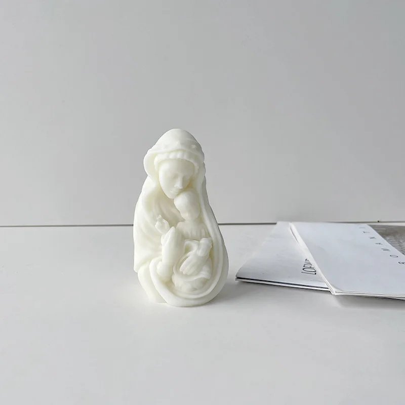 3d Large Blessed Virgin Mary With Baby Jesus Sculpture Candle Mold
