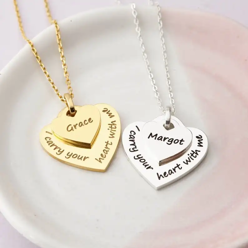 14k Gold Plated Couple Name With Heart gold Heart Chain girl -  Norway
