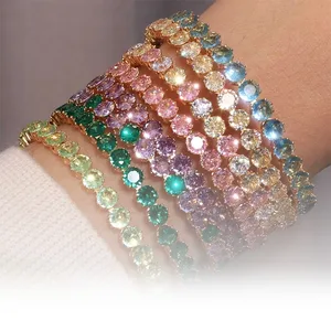 Women's Stainless Steel Fine Jewelry Tennis Bracelet Green Emerald CROWN Claw Setting Transparent Cubic Fashionable Bangles