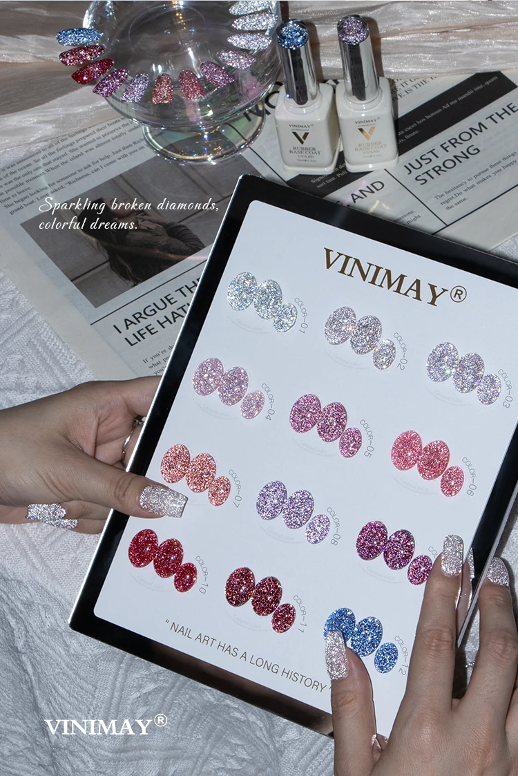product vinimay high quality sparkle glitter rubber base gel bulk 9 colors set private label reflective rubber base gel for nail art-9