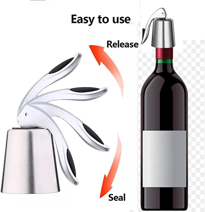 High Quality Durability Easy Clean Reusable Stainless Steel Wine Bottle Stopper With Silicone Plug