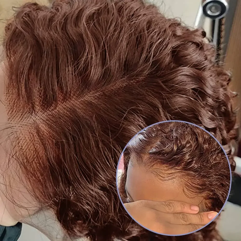 Parrucca corta in pizzo frontale con capelli umani, castano cioccolato, capelli Remy con capelli per bambini, per donne_voghion.com