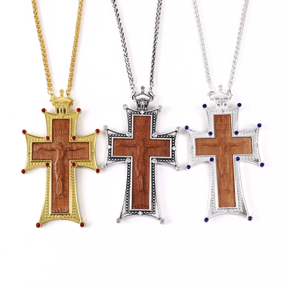 ZD080 Newest Jujube Wood Pectoral Cross Necklace Carved with