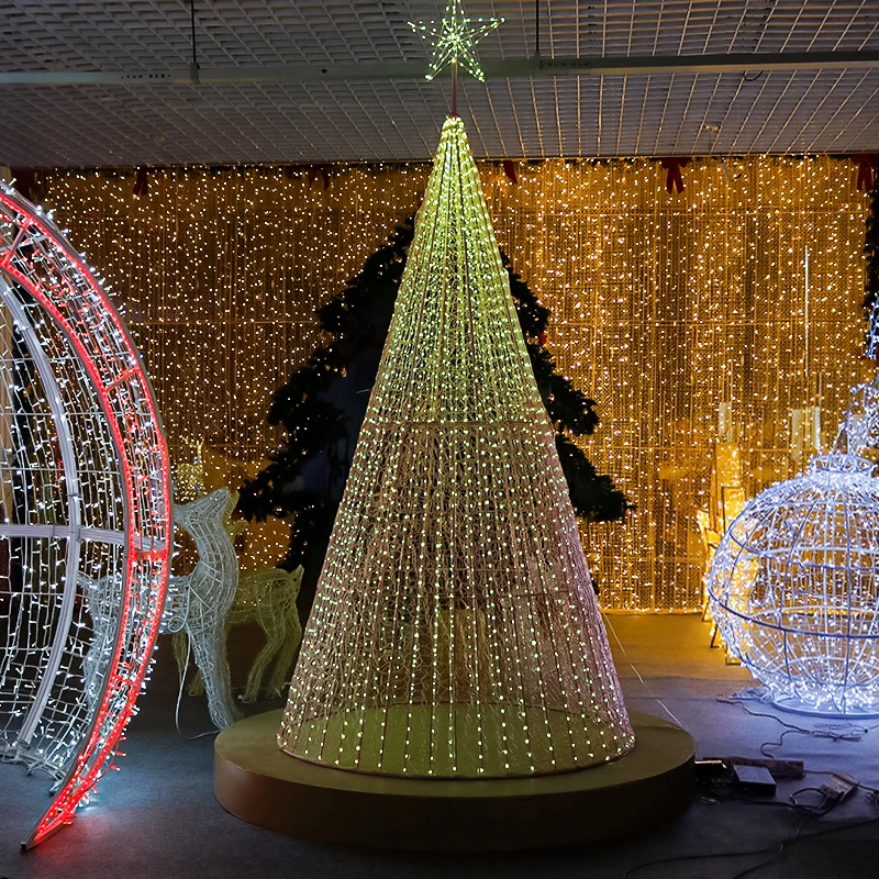 Large LED Outdoor Christmas Cone Tree Motif Decoration Light Pre Lit Tree Sculpture Motif  Light for Christmas