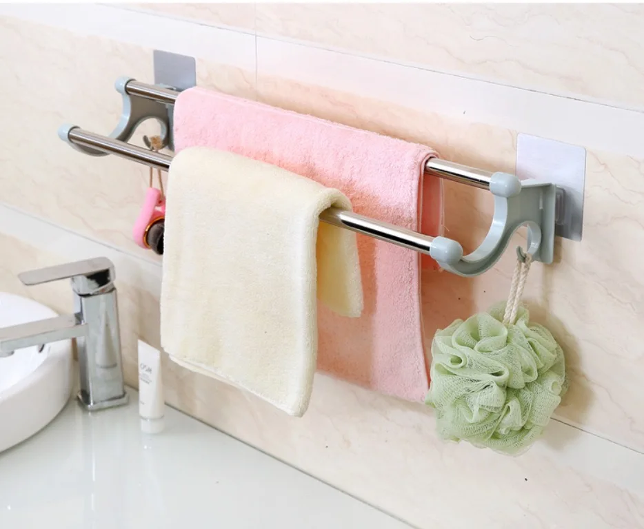 Traceless Double Rod Towel Rack Transparent Strong Double Deck Towel Rack Bathroom Hooks supplier