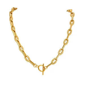 Trendy Fashion Gold Plated OT Buckle Linked Oval Circles Necklaces Stainless Steel Chunky Chain Necklace