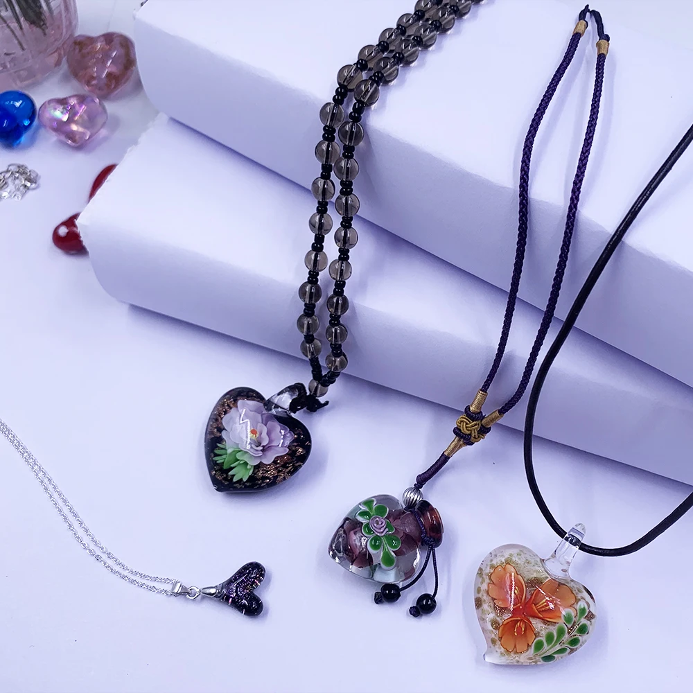 Best Selling Valentines Mix Irregular glass heart DIY glass Pendants for Necklace Pendant