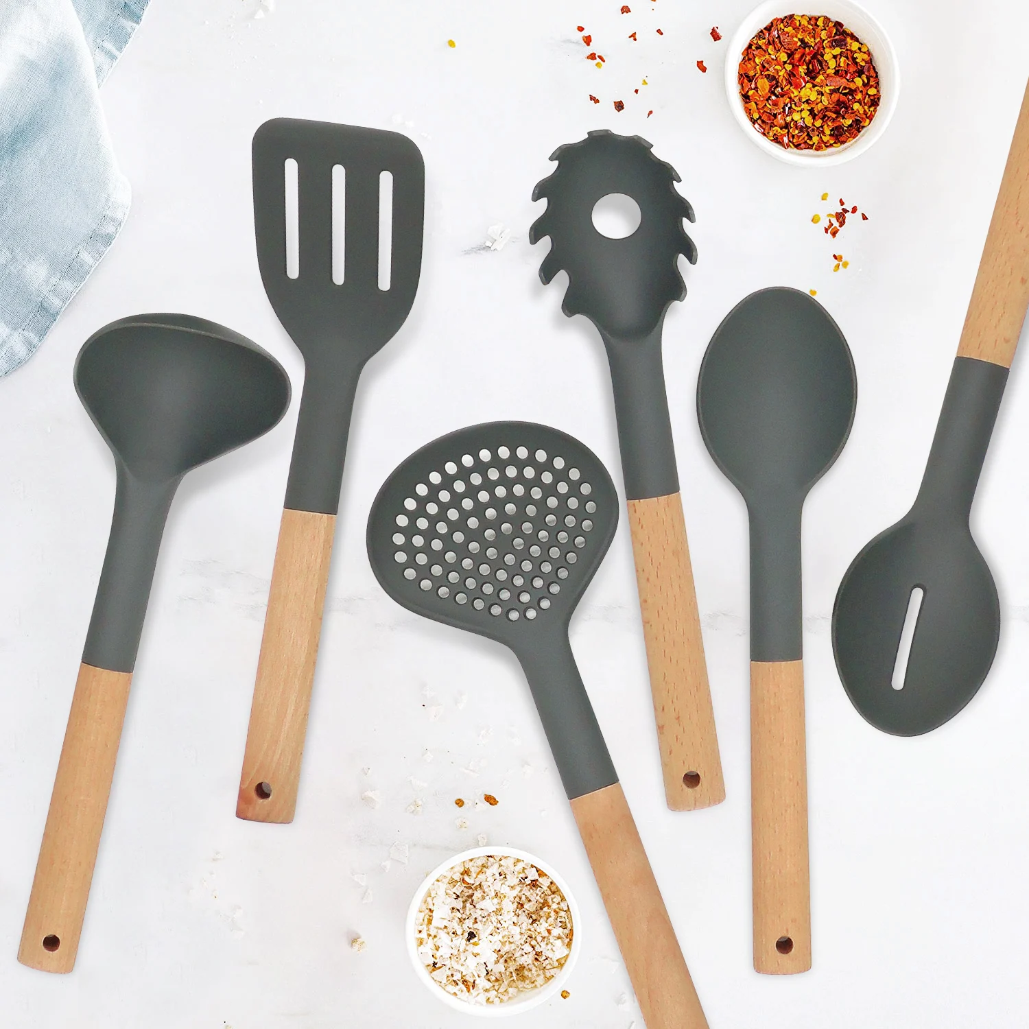 New Technology! Biodegradable Nylon! Dishwashersafe Wooden Handle Nylon Cooking Kitchen