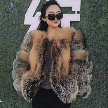 Factory price elegant style ladies fashion medium section real gold fox fur winter fur coat