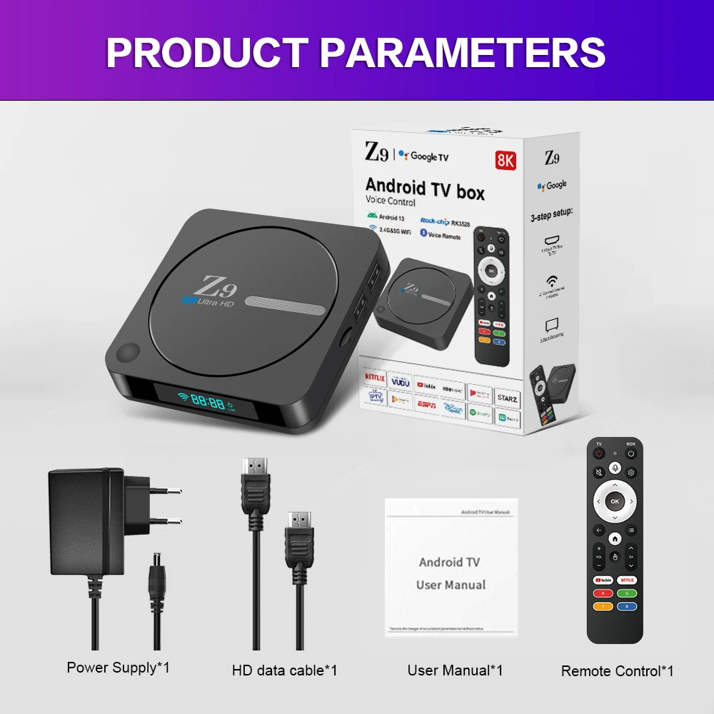 2024 TV Box Android 12 Z9 ATV RK3528 with BT Voice Remote