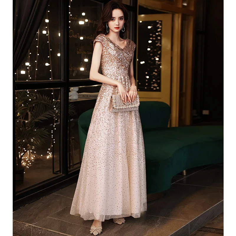 High End V Neck Sequined Luxury Sexy Sparkling Mermaid Evening Dresses  Elegant Women Party Gowns