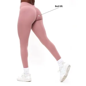 Custom High Waisted V-Shaped Solid Spandex/Nylon Yoga Leggings with Four-Way Stretch Butt Lifting Plus Size Yoga Pants for Women