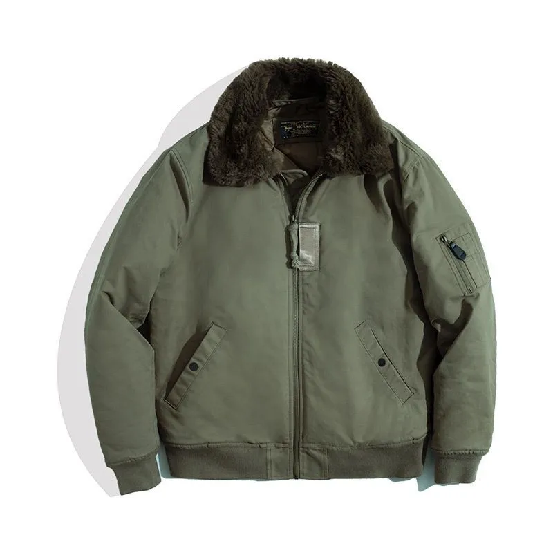 mens winter thick cotton fabric classical pilot jacket with fur collar high quality outdoor autumn coat mens_voghion.com