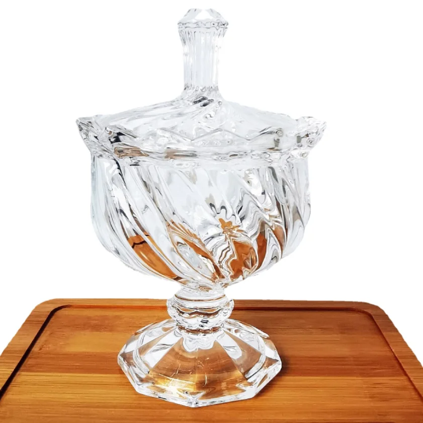 Glass Candy Pot With Lid Crystal Glass Sugar Bowl- Glassware Date ...