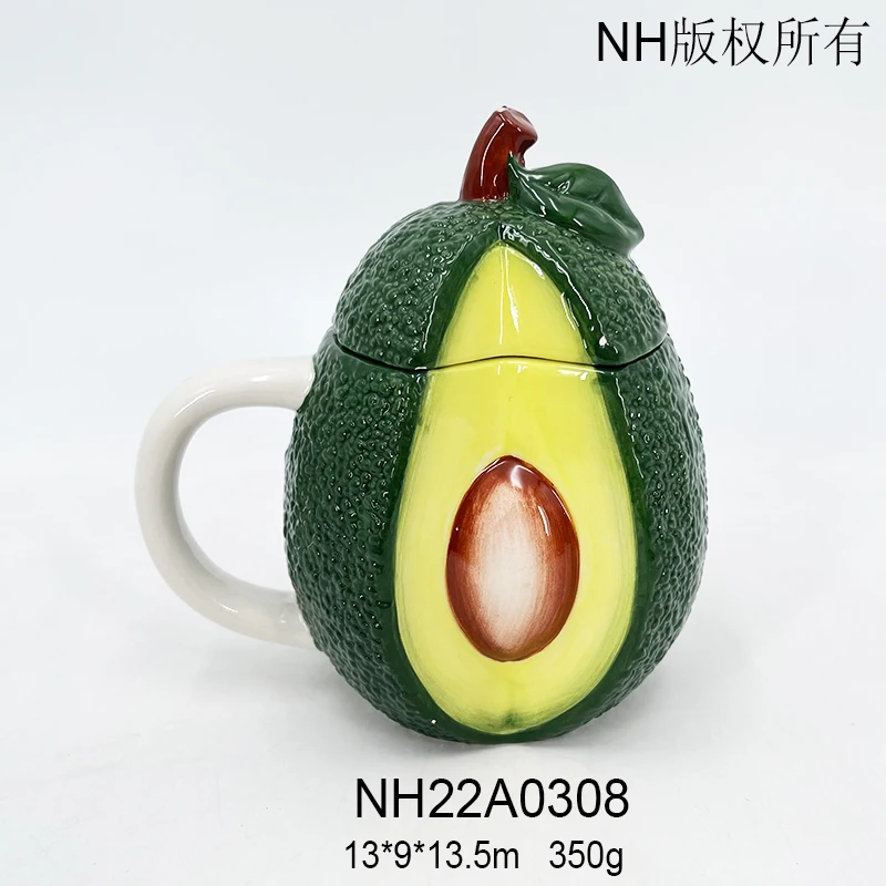 Factory  Hand Painted Avocado Shape Cup Mug Jar 3d Fruit Style Kitchen Ceramic With Cover Tableware Set  Kettle Porcelain