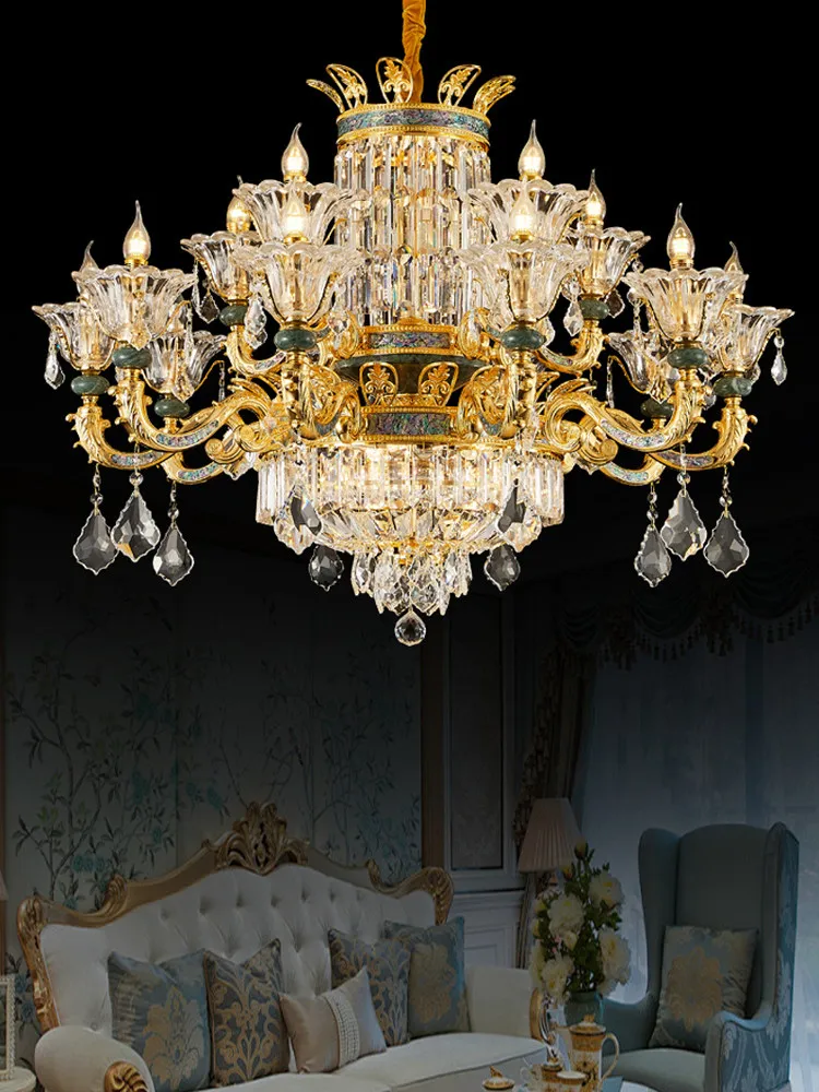Kristallleuchter im französischen Stil aus massivem Kupfer mit europäischem minimalistischem Luxusdesign für Wohnzimmer, Esszimmer und Schlafzimmer