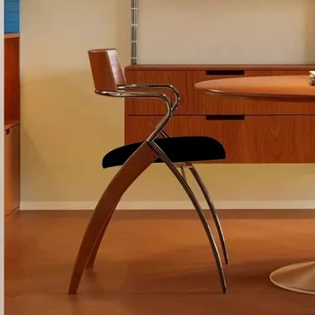 Designer's Style Hotel Restaurant Metal Frame With Leather Dining Chair Villa Living Room Vintage Armchair Furniture