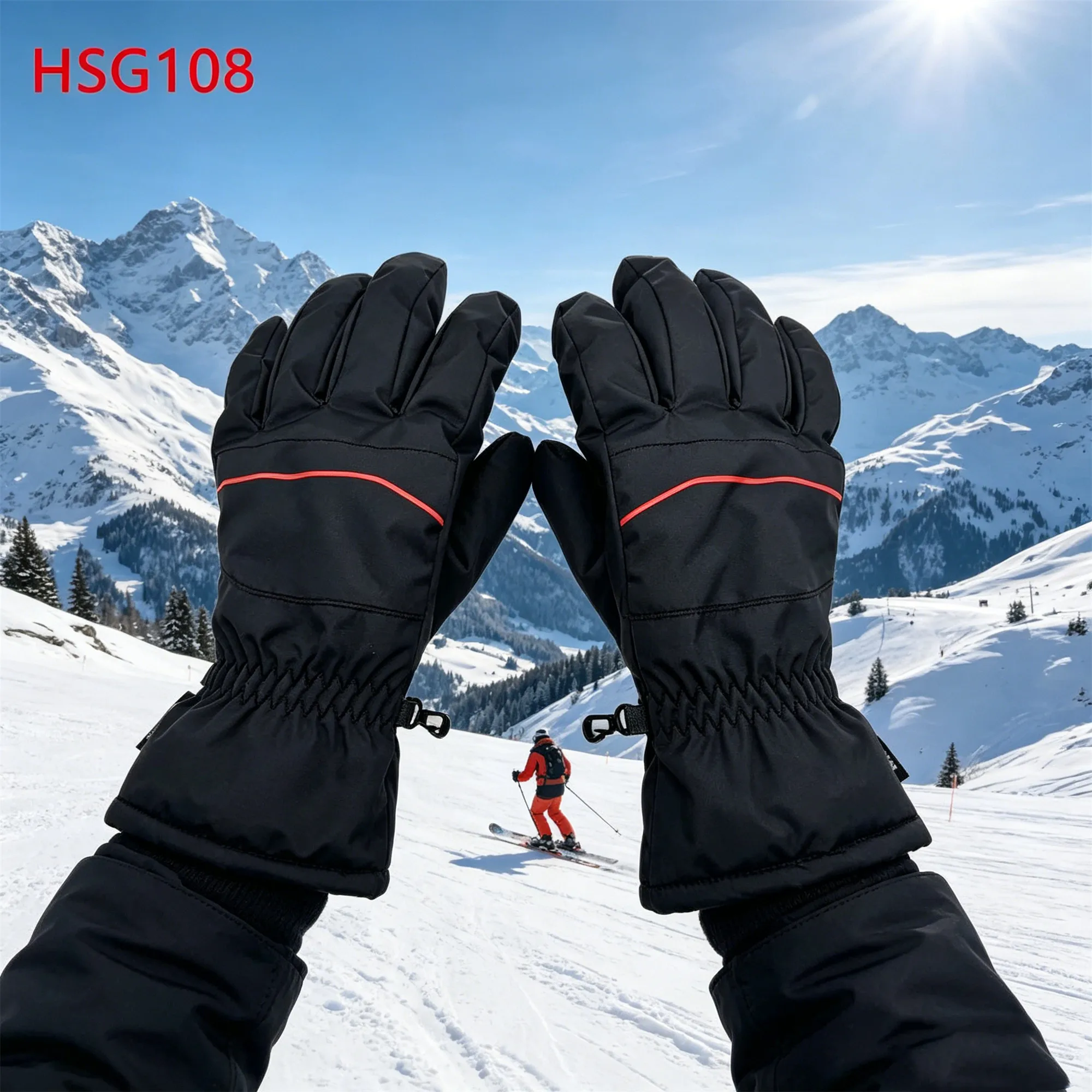 ZYF,snowy Conditions Fleece Cuff Chill Resistant Black Ski Gloves Ergonomic Design Wind Block Soft Shell Snow Gloves HSG108