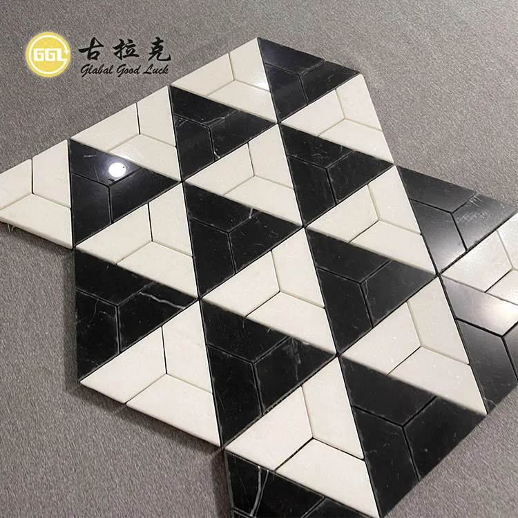 Modern Style Polished Thassos White And Black Nero Marquina Mosaic Marble Tile manufacture