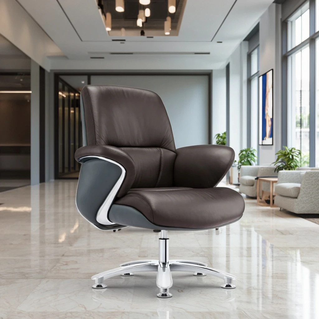 Executive Fixed Base Chair Removable Headrest Aluminum Trim Corporate Lobby Furnishing 3