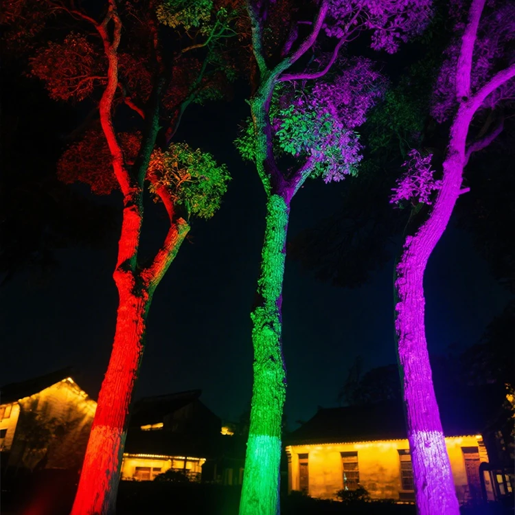 DMX Outdoor RGB Color Palm Tree Ring Light 18W IP65 Waterproof Park Garden Spotlight Landscape Pole Post Coconut Hug Tree Lamp