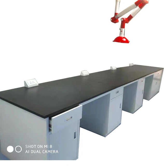 chemical Resistant Dental Lab Work Bench with three section Universal suction hood PP material high quality lab furniture