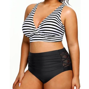 Asian Trending Two Piece Swimwear Beachwear Fat Women Bikini Plus Size Swimsuits for Women