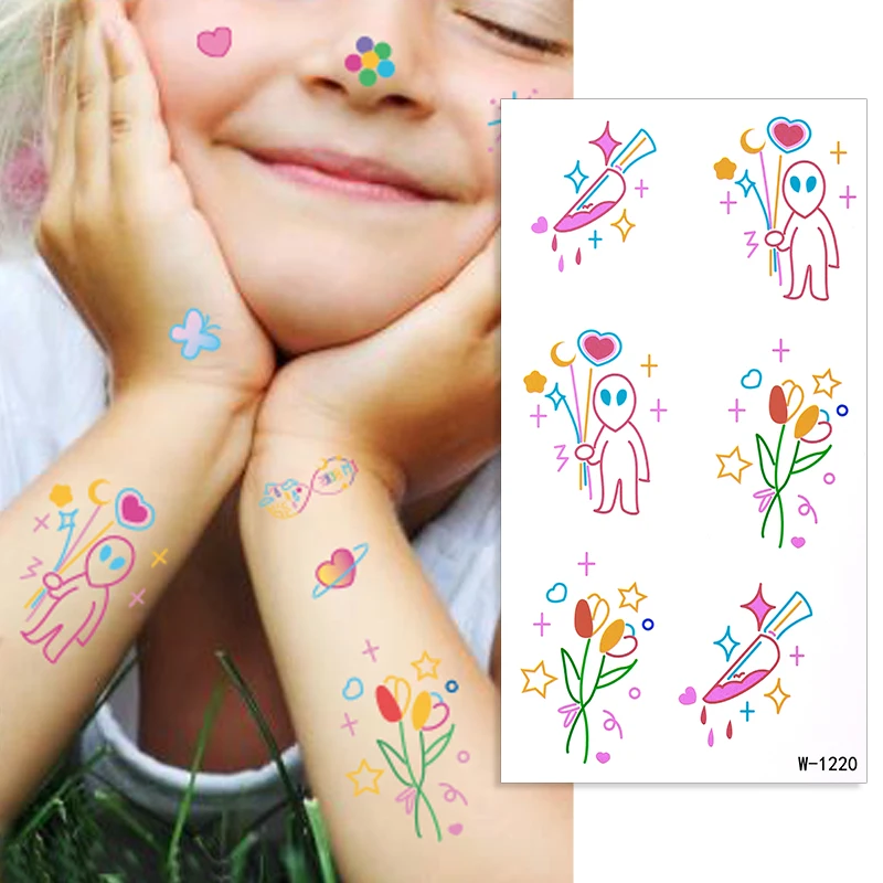 Nuovo Arrivo Cartoni Animati Creativi per Bambini Modelli di Alienoi Acquatici Tatuaggi Temporanei su Carta per Bambini