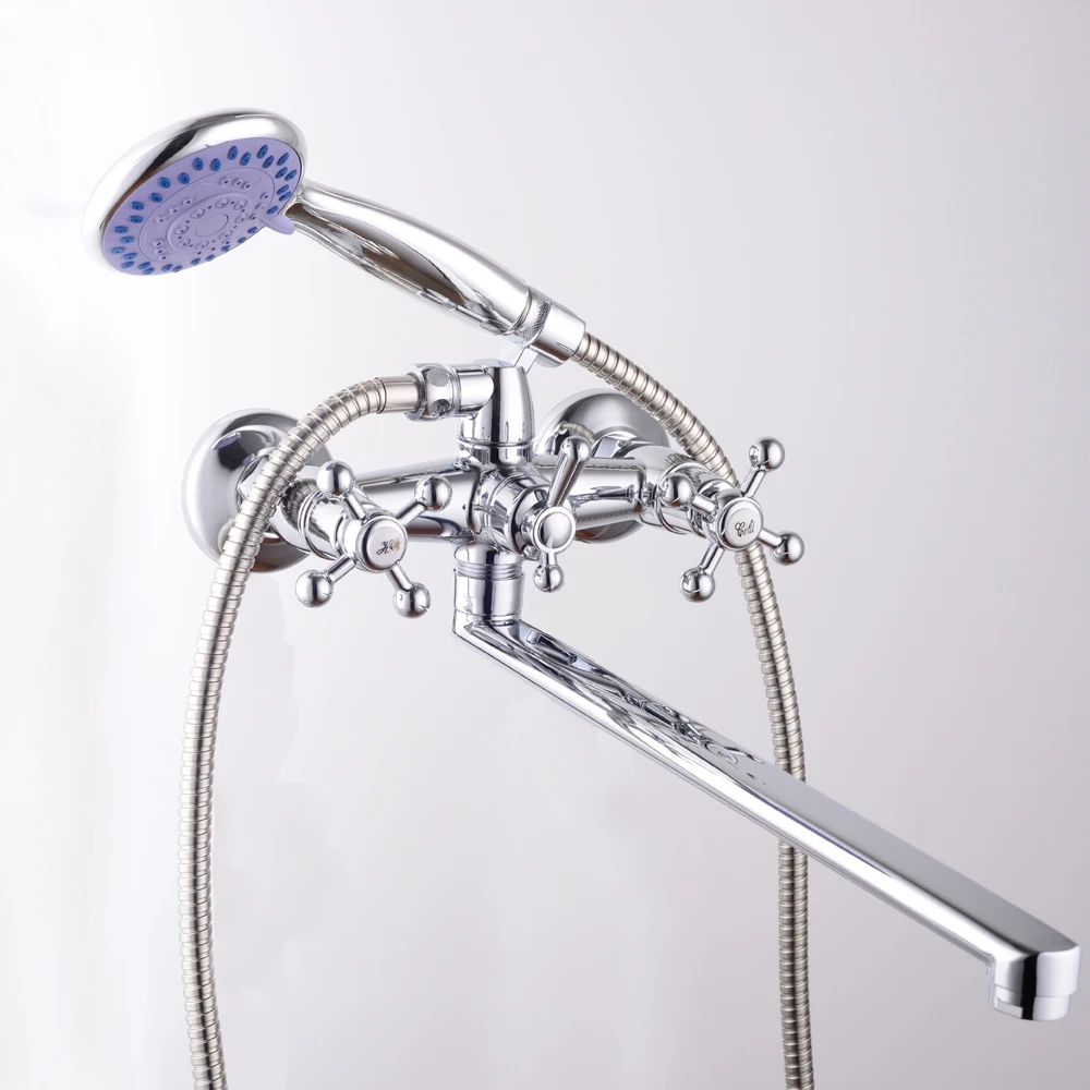 Cheap Sanitary Ware Wall High Press Bath Faucet Long Spout Handle Head