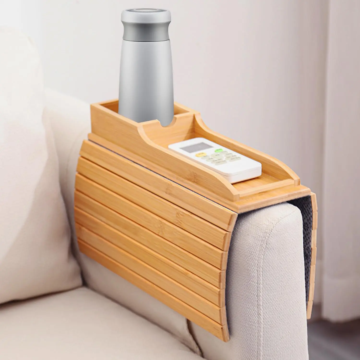 Small MOQ Modern Wooden Portable Sofa Armrest Tray Detachable Sofa Snack Table Natural Bamboo Sofa Armrest Tray Table for Couch