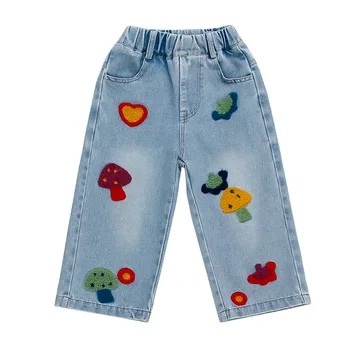 New Style of Girls' Jeans for Spring and Autumn 2025 Super Beautiful Straight-leg Wide-leg Pants for Girls