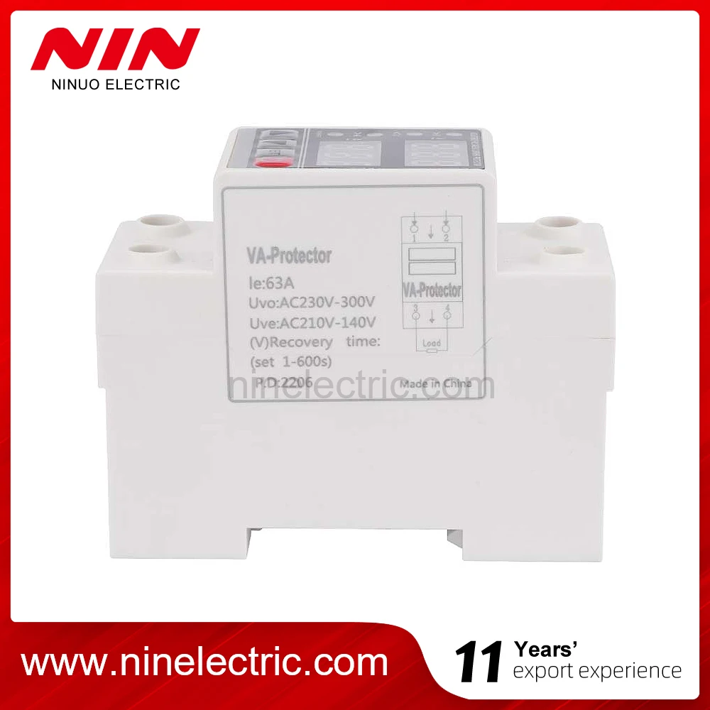 Din Rail Intelligent Adjustable Under Over Voltage Current Protector