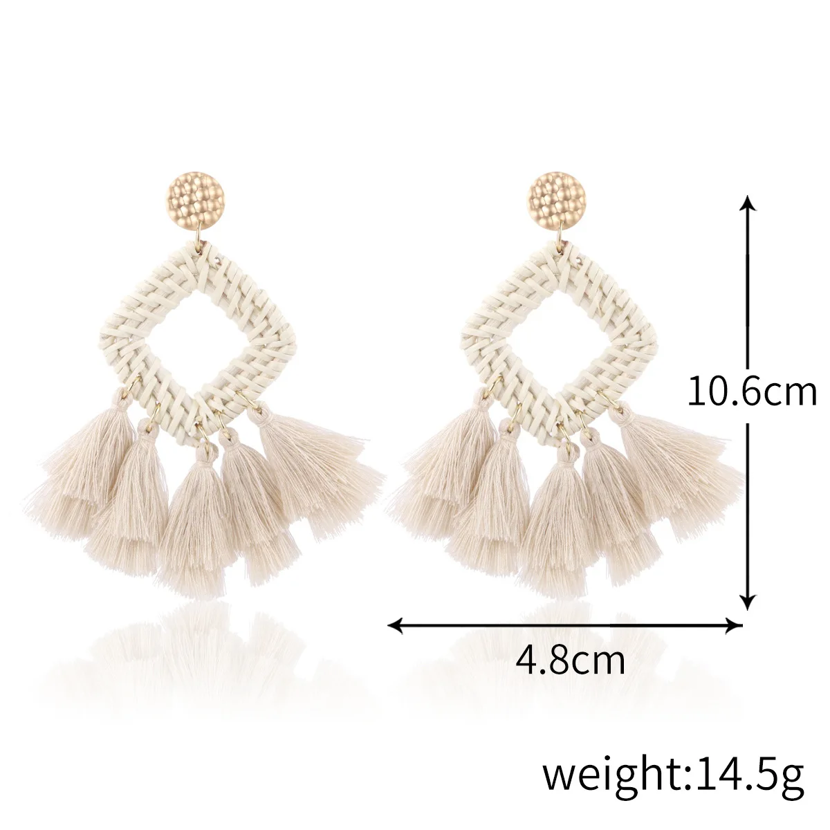 1937 6 Pack Straw Woven Elastic Stretch Waist Rattan Earrings Set, Tassel STRAW EARRINGS main image 2