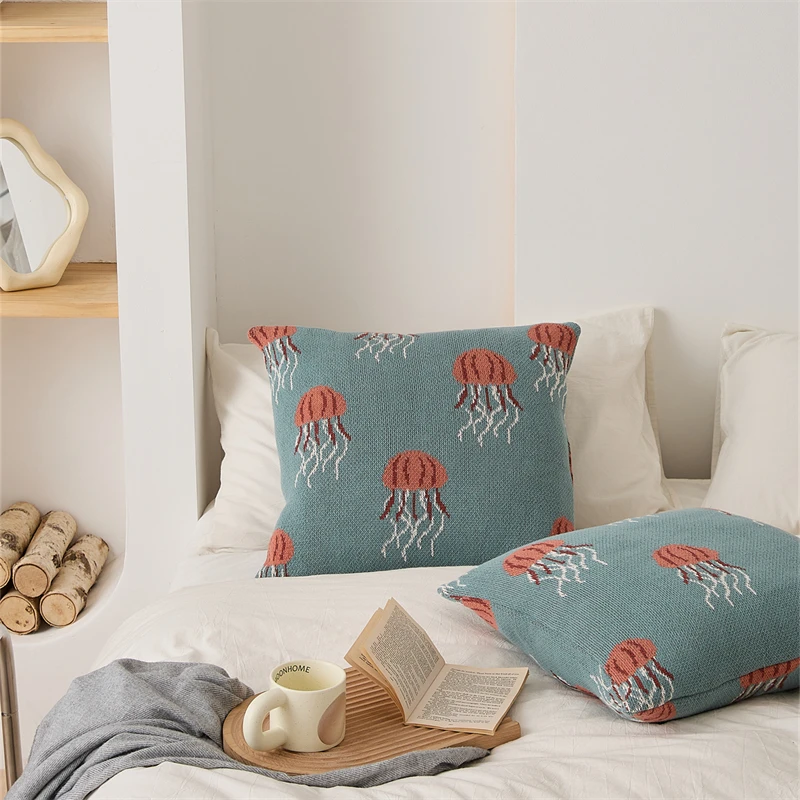 Wholesale Cartoon Jellyfish 100% Cotton Cushion Cases Cute Sofa Cushion Cover for Home Decor SM factory