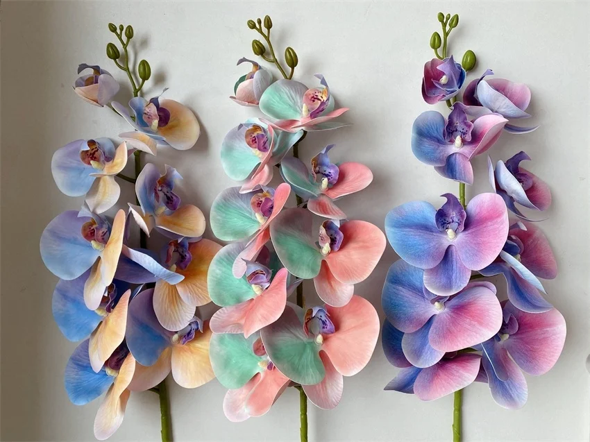 3d Printing Real Touch Orchids Gradient Rainbow Orchid Flowers 9 Heads Latex Butterfly Flower Artificial Orchids