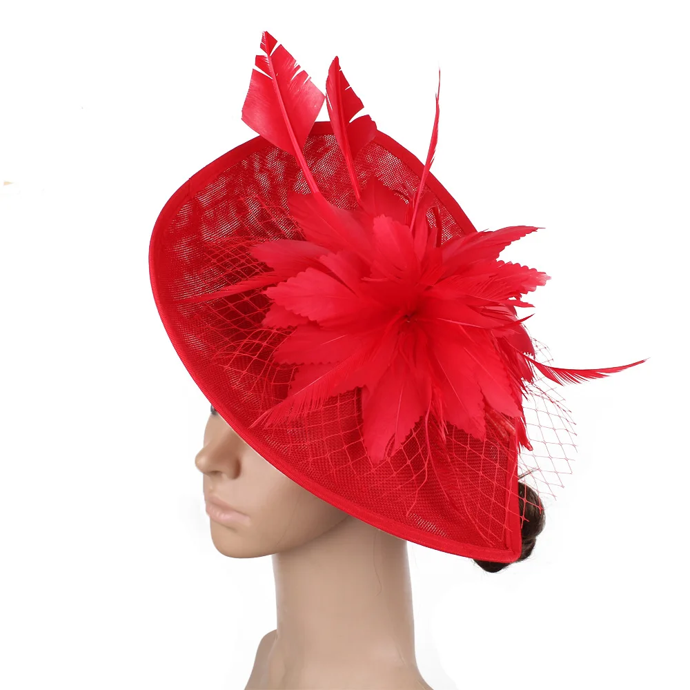 New Flower Feather Red Fascinator Hats for Ladies Kentucky Derby Tea Party  Headwear with Hair Clip fancy hat for women or Girl, image size:1000x1000