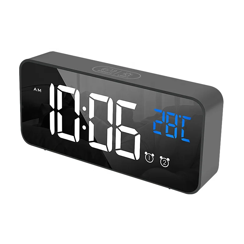 Mini LED Mirror Display Digital Desk Bedroom Music Alarm Clock for Children