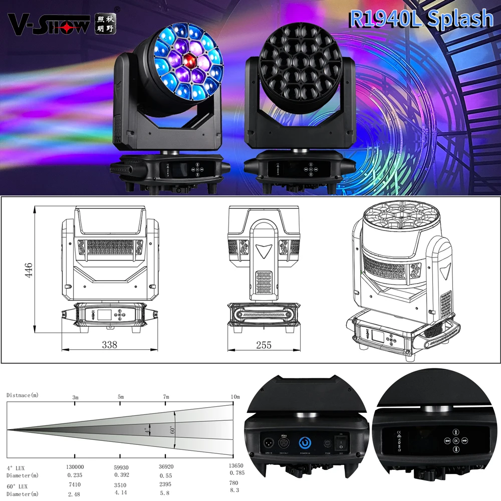 VSHOW R1940L 19PCS 7*40W RGBW 4in1LEDスプラッシュ19フィクスチャLED