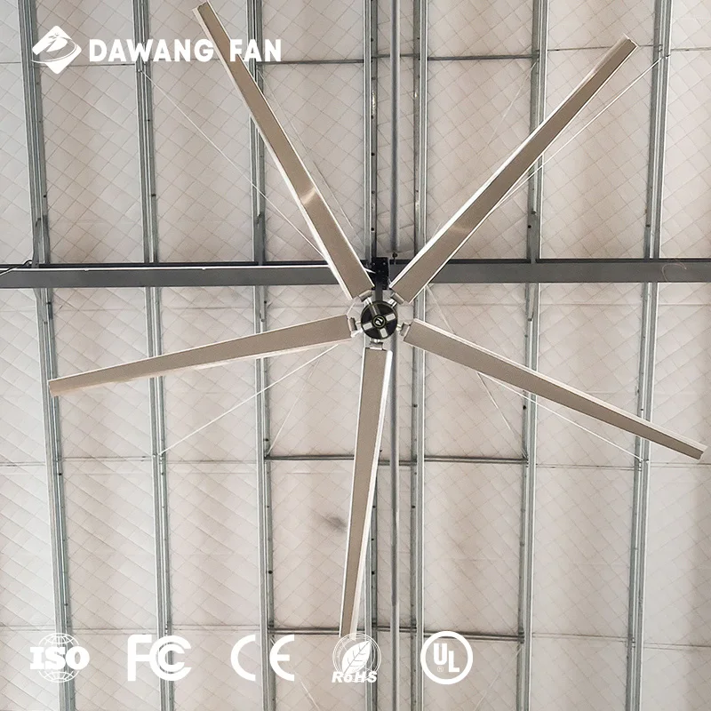 DAWANG FAN Ventilatore industriale PMSM a basso rumore da 24 pollici di diametro HVLS per soffitti grandi in magazzini, per chiese, con interblocco di temperatura e umidità