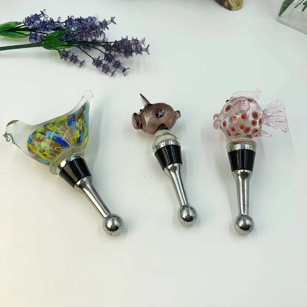 Wholesale hot sale gift  price glass wine stoppers champagne wine whiskey bottle stopper murano glass wine stopper