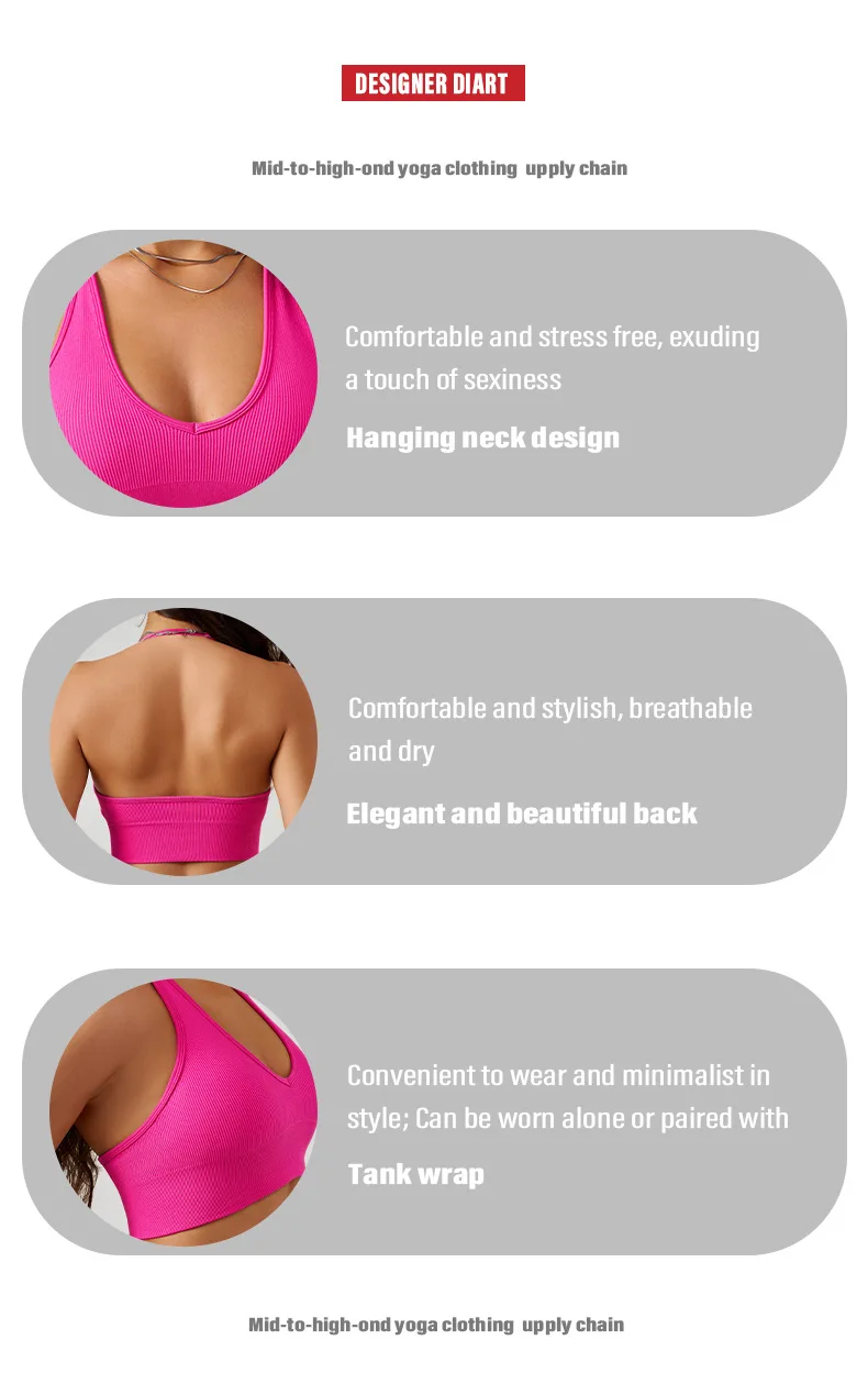 Shinebene Custom Women Seamless Halter Sports Bra Open Back Padded