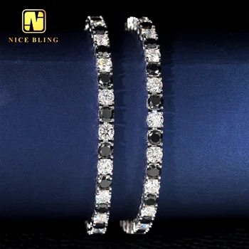 Hip Hop Rappers 4MM Moissanite Tennis Chains 4mm Black And White Lab Diamond Tennis Necklace Bracelets For Men Women