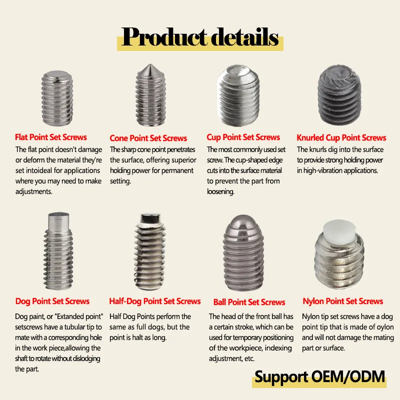 China wholesale 0-10mm Stainless steel Zinc Plated Dog Point Set Screws For Mechanical equipment manufacture